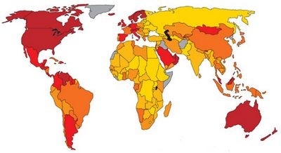 На мировой карте счастья россия заняла жёлтое место